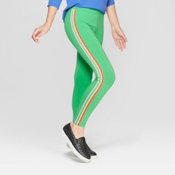 Girls Rainbow Side Stripe Leggings Cat & Jack™ Green Size XS - Picture 1 of 1